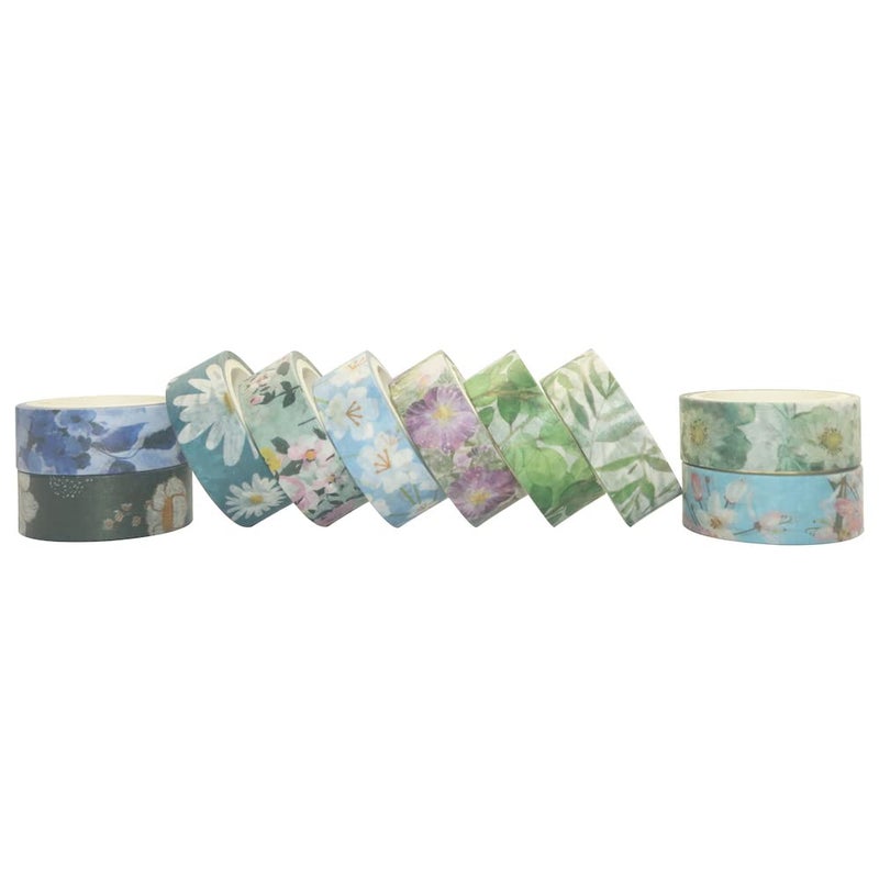 YUBBAEX 10 Rolls Spring Flowers Washi Tape Set Masking Decorative Tapes (Cold Tone) - Image 4